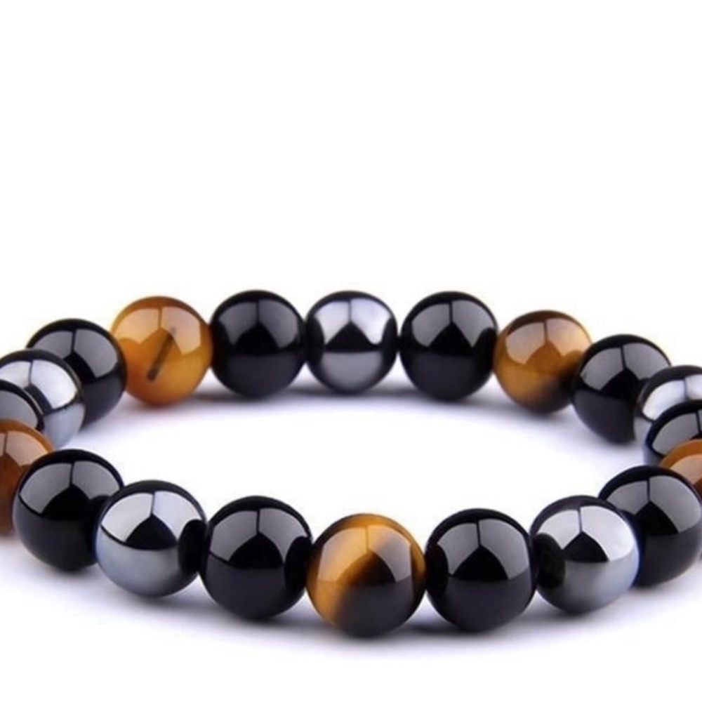 Real HG Tigers Eye, Obsidian and Hematite Triple Protection Bracelet Handmade
